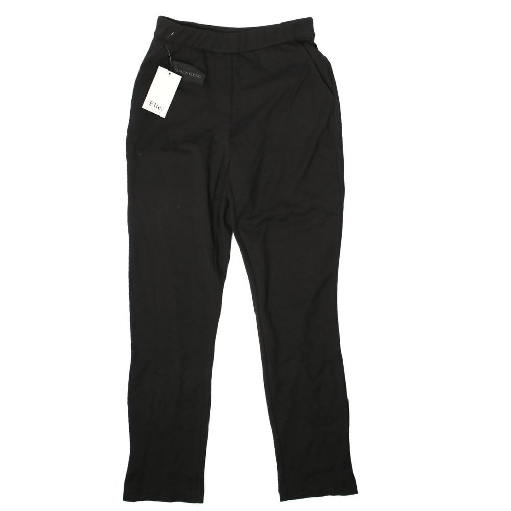 Elie Tahari Stretch Knit Career Pants Trousers Black Elastic Waist Slit Ankle XS